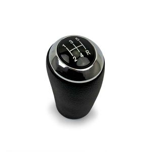 MX5 Versnellingspook leer zwart met chromen ring