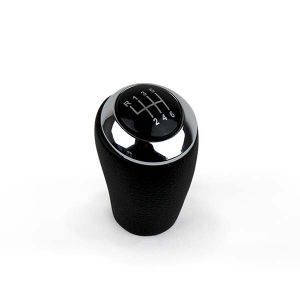 MX5 Versnellingspook 6 bak leer zwart met chromen ring