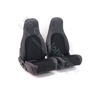 MX5 Set geruite lederen-stoffen stoelen (zwart met wit stiksel) gemonteerd op stoel